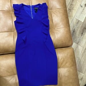 Cobalt blue size 4 ruffle chested sleeveless dress. Fitted waist.